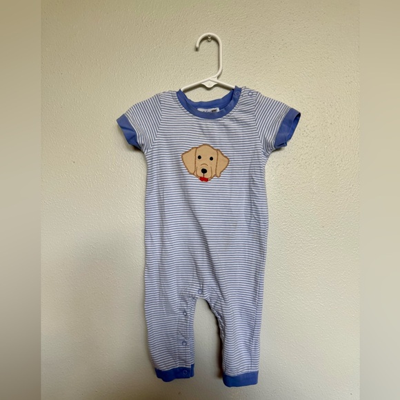 Ishtex Other - Blue Striped Baby One-Piece Bodysuit with Puppy Applique